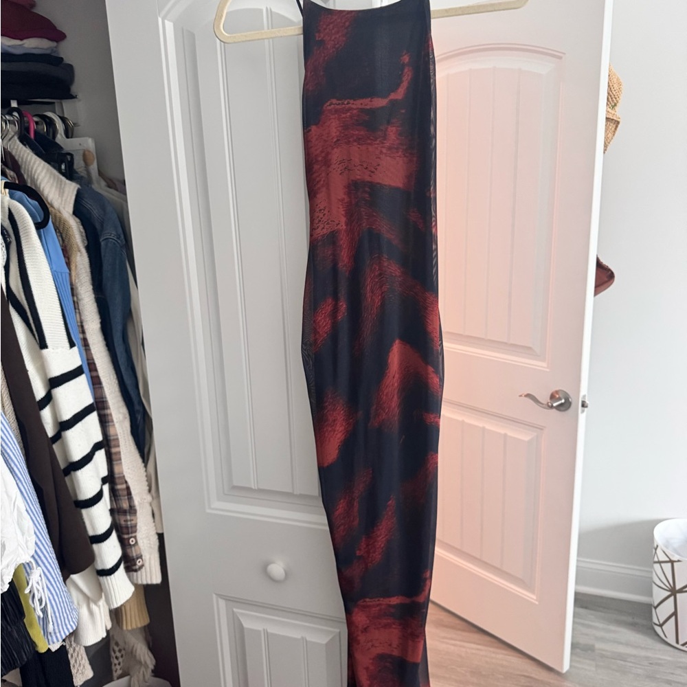 ASOS backless orange and navy dress